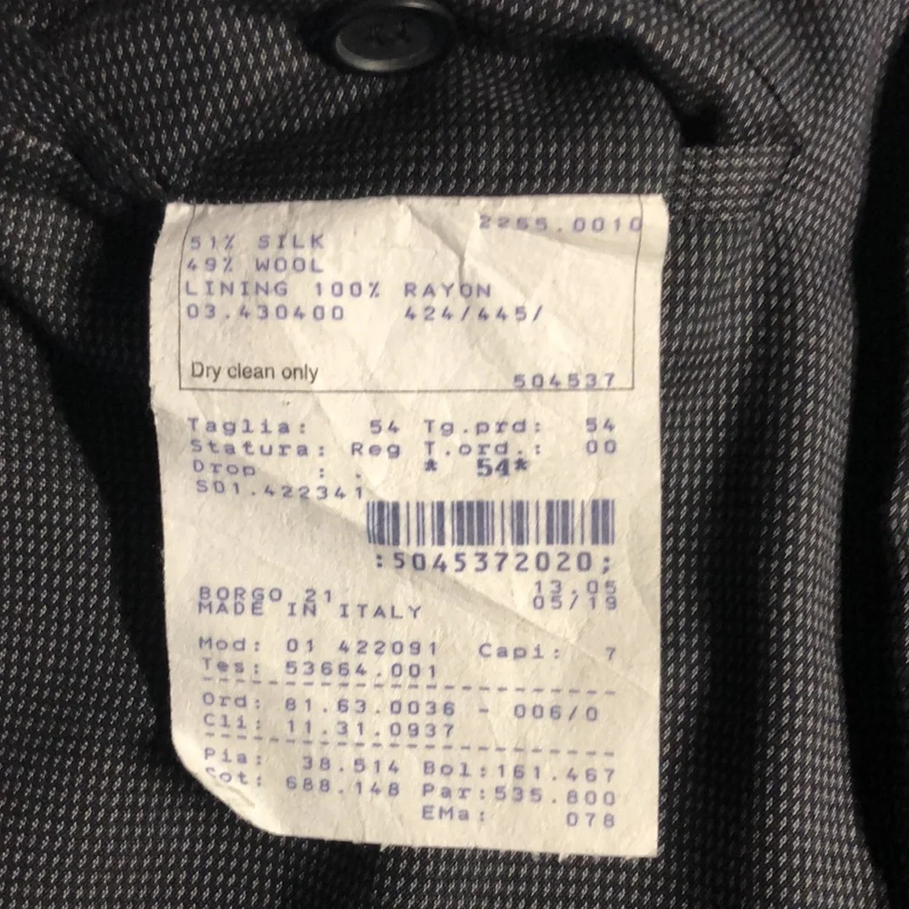 Giorgio Armani Borgo 21 charcoal 2-Piece Italian Size 54 US 44